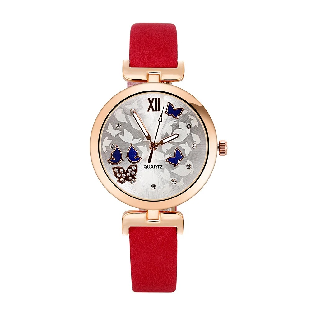 

Luxury hua mei Gold Watchcase Butterfly Pattern Dull Polish Belt Watch Women's Cool Casual Small Belt Quartz Watch