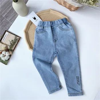

DFXD 2020 Spring Girls Jeans Kids Skinny Letter Denim Trousers High Waist Elastic Children Pants 2-7Yrs Outfits Baby Girls Jeans