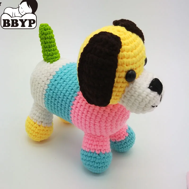 

Handmade Rainbow Dog Crochet Knitted Stuffed animals wild animals doll toy baby Christmas gift Prop Accessories