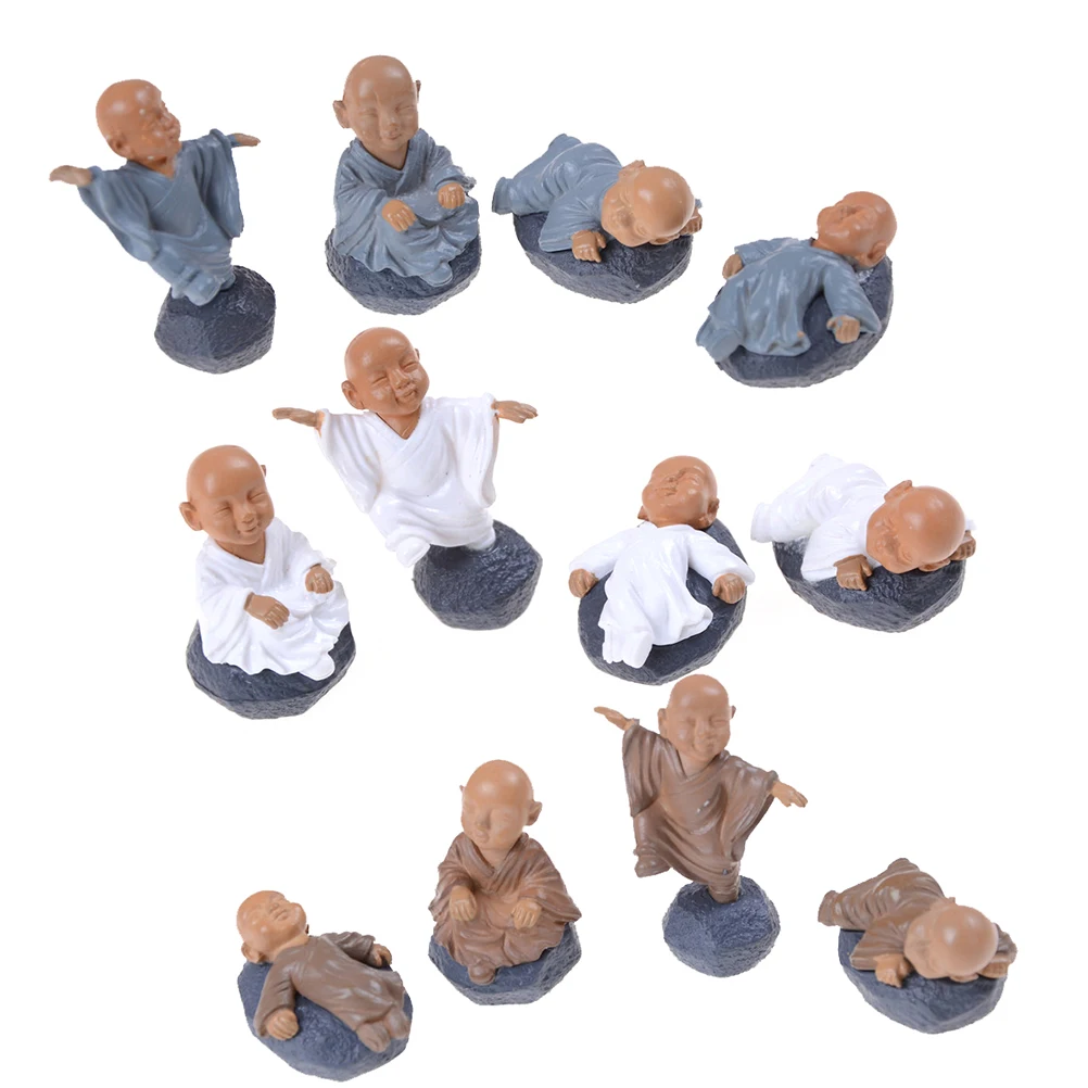 4PCs Chinese Feng Shui Wealth Monks Miniature Bonsai Garden Furniture Resin Craft Figurine Fairy Home Decoration Accessories