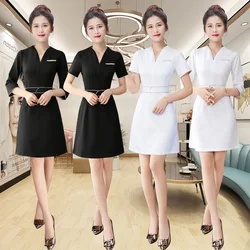 Roupa de massagem feminina preto 2 pçs define feminino sauna pé banho uniformes beleza roupas esteticista spa uniforme