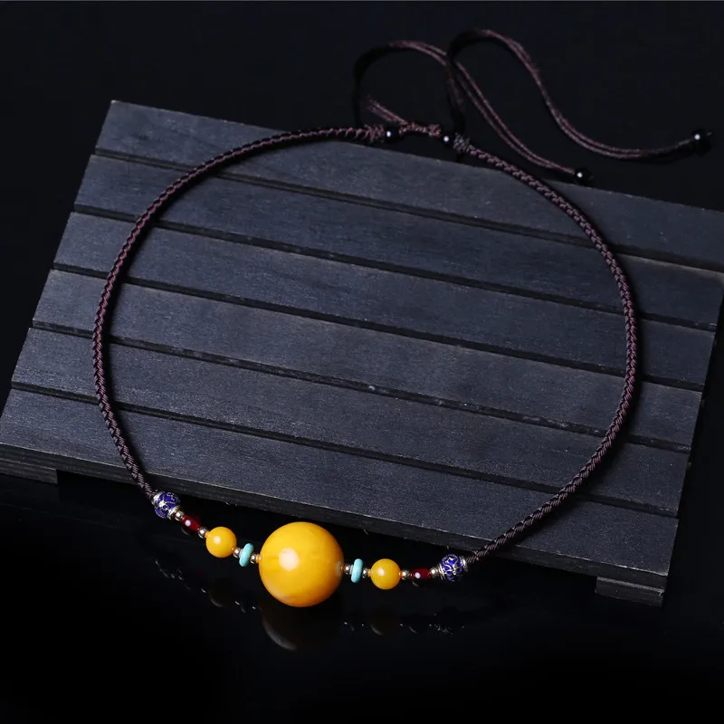 Chicken Fat Yellow Honey Wax Pendant Clavicle Pendant Short Pendant Necklace Old Beeswax Lucky Beads Yellow Honey Pendant Beads
