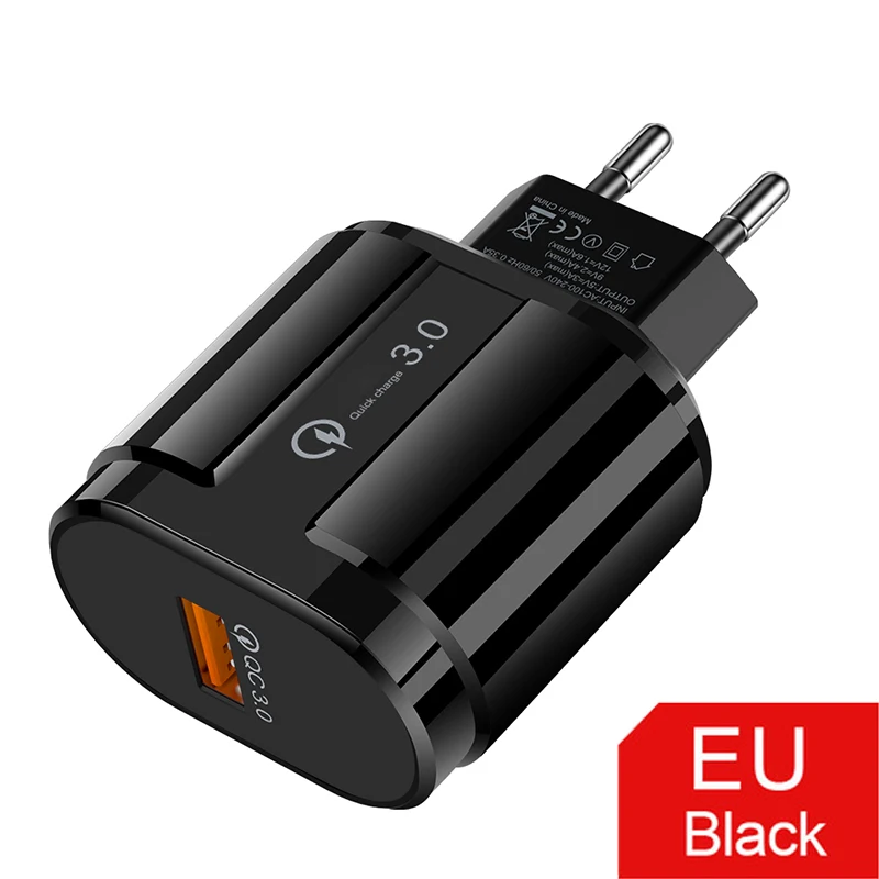 5 в 3 А Быстрая зарядка 3,0 USB зарядное устройство QC 3,0 Быстрая зарядка EU US вилка адаптер настенное зарядное устройство для мобильного телефона для iPhone samsung Xiaomi - Тип штекера: Black EU Plug