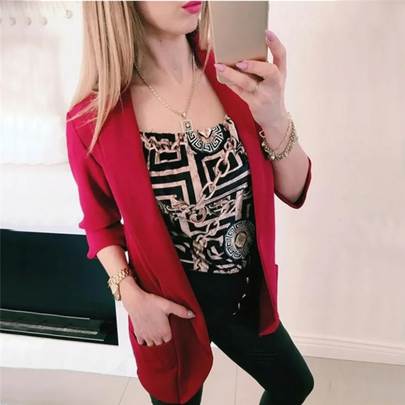 YELITE Solid Long Sleeve Casual Small Blazer Feminino Women Thin Blazers and Jackets Tops Suit Cardigan Open Stitch Outwear