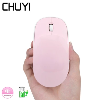 

CHUYI 2.4G Wireless Silent Mouse Rechargeable USB Optical Mice 1600 DPI Slide Computer Pink Mini Muase For Office Laptop PC