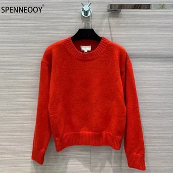 

SPENNEOOY Designer Brand Autumn Winter Wool Red Sweater Pullovers Women Fashion Letter Embroidery Knitting Jumper