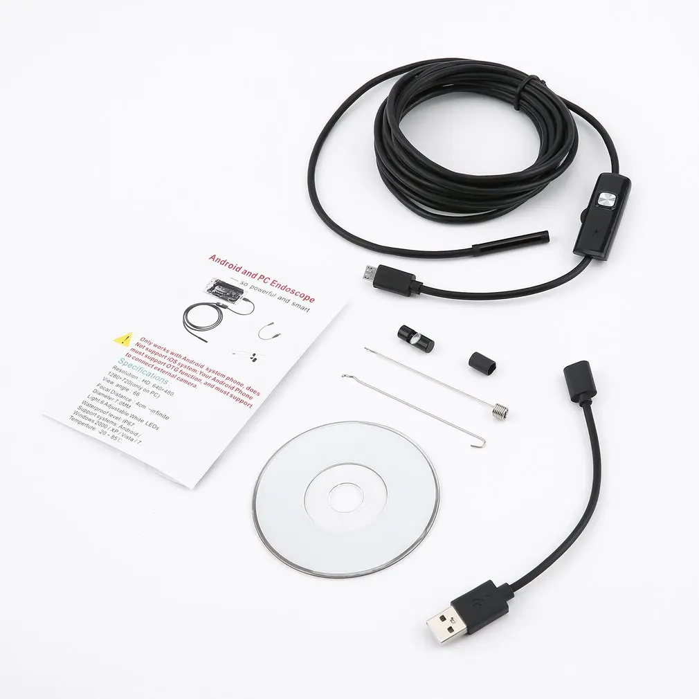 

6 LED 5.5mm Lens Endoscope Waterproof Inspection Borescope for Android Focus Camera Lens USB Cable Waterproof Endoscope