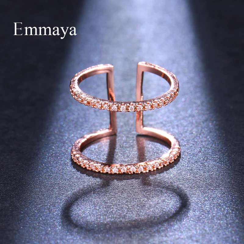 Emmaya, модный креативный дизайн, двойное круглое соединительное кольцо с цирконием, регулируемая блестящая Роза, Золотое кольцо для женщин, подарок