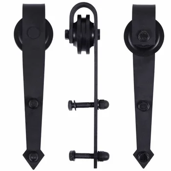 

2pcs Black Steel Bracket Hanging Sliding Barn Wood Door Roller Wheel Guide Set