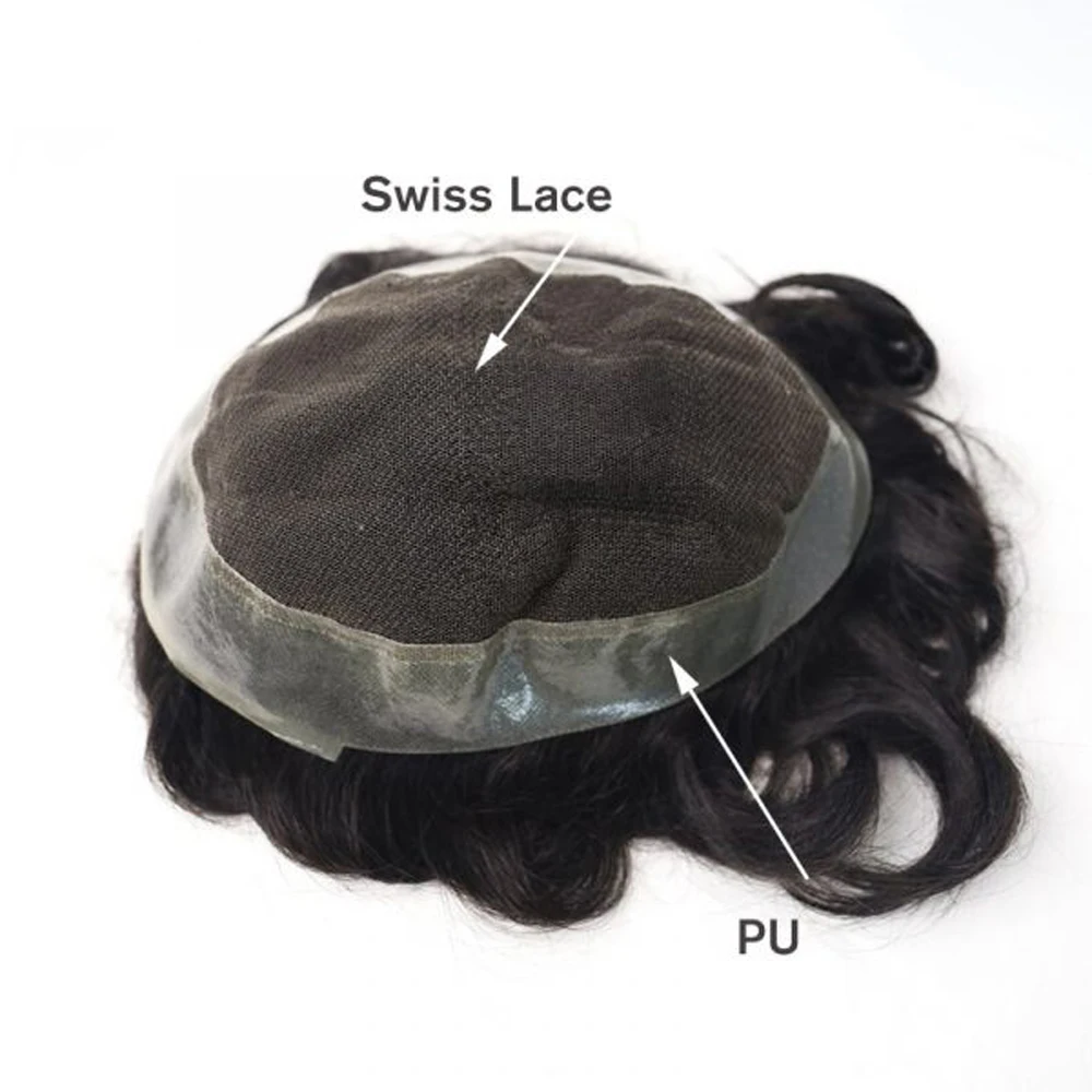 US $181.76 BYMC Mlaysia Human Remy Hair French Lace With PU Mens Hairpiece Bleached Knots Breathable Hair Replacement System Men Toupee