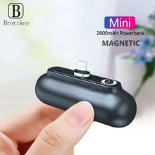 Brorikoy 2600mAh Mini Power Bank Tragbare USB Lade Magnetische Power Micro Typ-C Ladekabel für iPhone Externe batterie