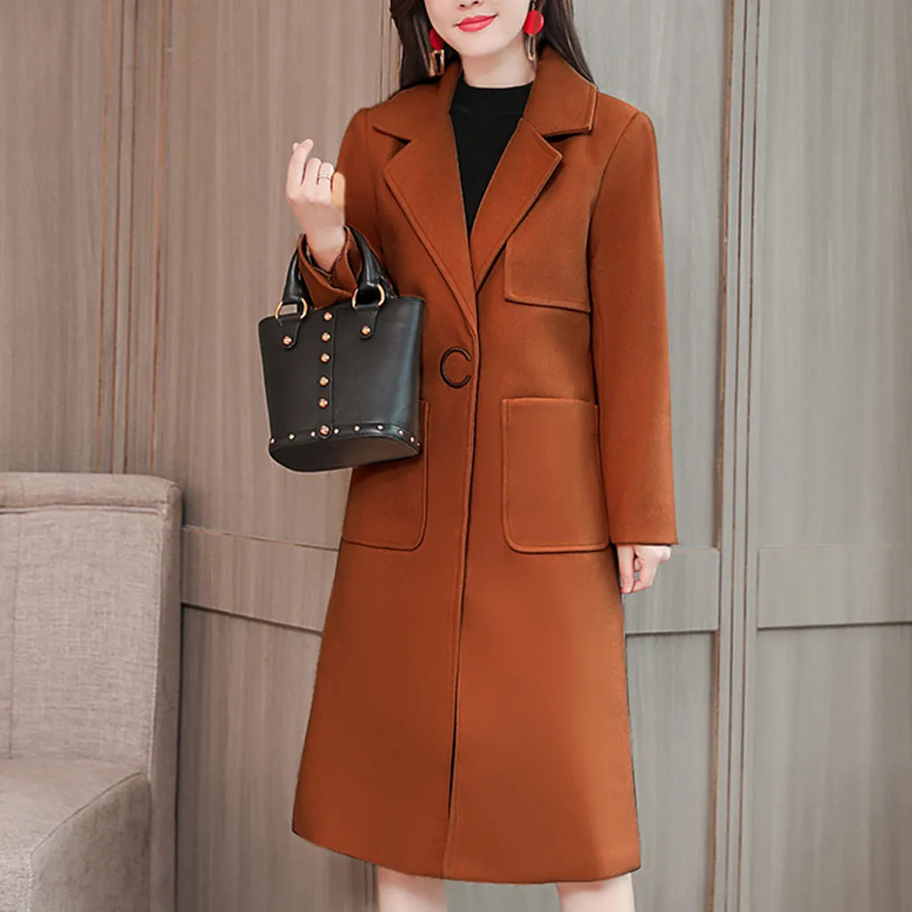 CHAMSGEND Long Winter Warm Wool Blends Coat women Turn-down Collar Adjustable Belt Wool Coats Women Elegant Casaco Feminino#4z