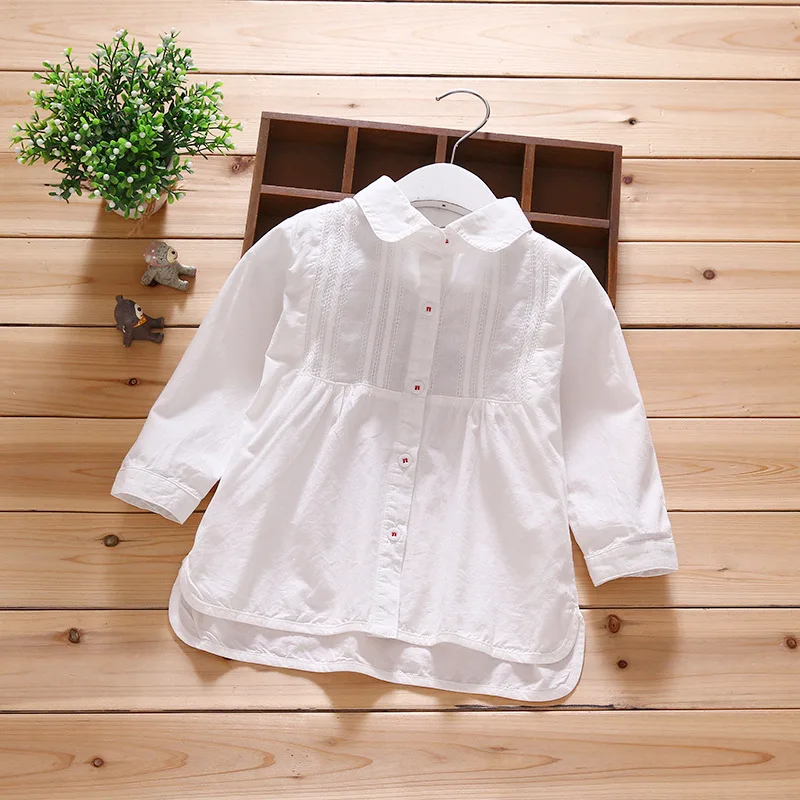 

2019 Child Spring And Autumn New Style Girls Long-sleeve Blouse Children Baby Clothing Tops Children Pure Cotton White Shirt Fas
