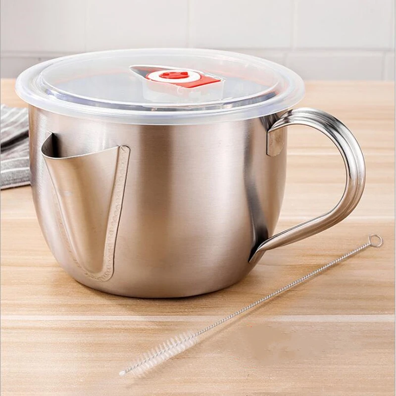 HOMETREE 1Pc Gravy Oil Soup Fat Separator Grease Oiler Filter Strainer Bowl 304 Stainless Steel Kitchen Creative Tableware HNS54
