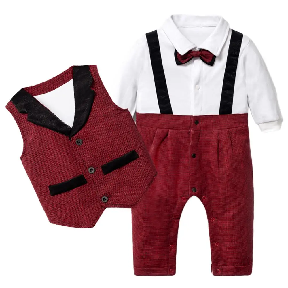 Baby Clothing Set for Newborn Boys Romper Suit Patchwork + Vest with Bow 3PCS Formal Children Boy Clothes Outfit Birthday |