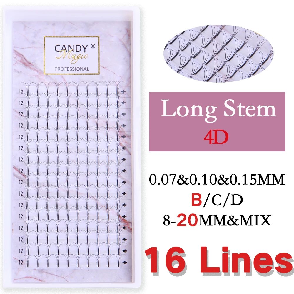 Candy Magic Цена по прейскуранту завода 16 линий 2D/3D/4D/5D/6D/7D/10D длинные Стволовые предварительно сделанные веера ресницы русский объем наращивание ресниц
