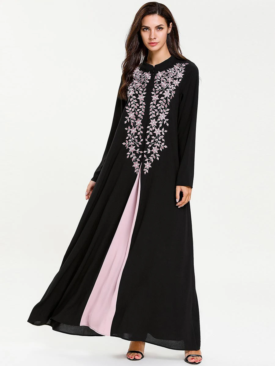 Bangladesh одежда для женщин мусульманских стран платье арабское вышитое платье пакистан Дубай абайя турецкий кафтан maldives Малайзия Исламская одежда - Цвет: Черный