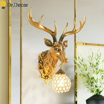 

Modern Retro Resin Wall Lamp Antlers Bedroom Lamp Deer Head Lampgarden Wall Lights Home Decoration Accessories Bar Wall Saconces