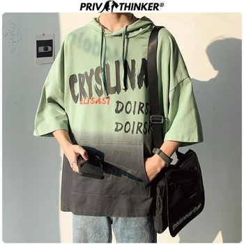 

Privathinker 2020 Men Printed Hooded Tshirts Men Summer Loose Short Sleeve Hip Hop T-Shirts Male Tie-dye 5XL Tshirt Clothes Tops