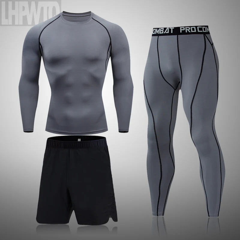 Conjunto de compresi贸n MMA para hombre, ch谩ndal deportivo para correr, traje de trotar, ropa de gimnasio, pantalones de entrenamiento de Fitness, Color s贸lido