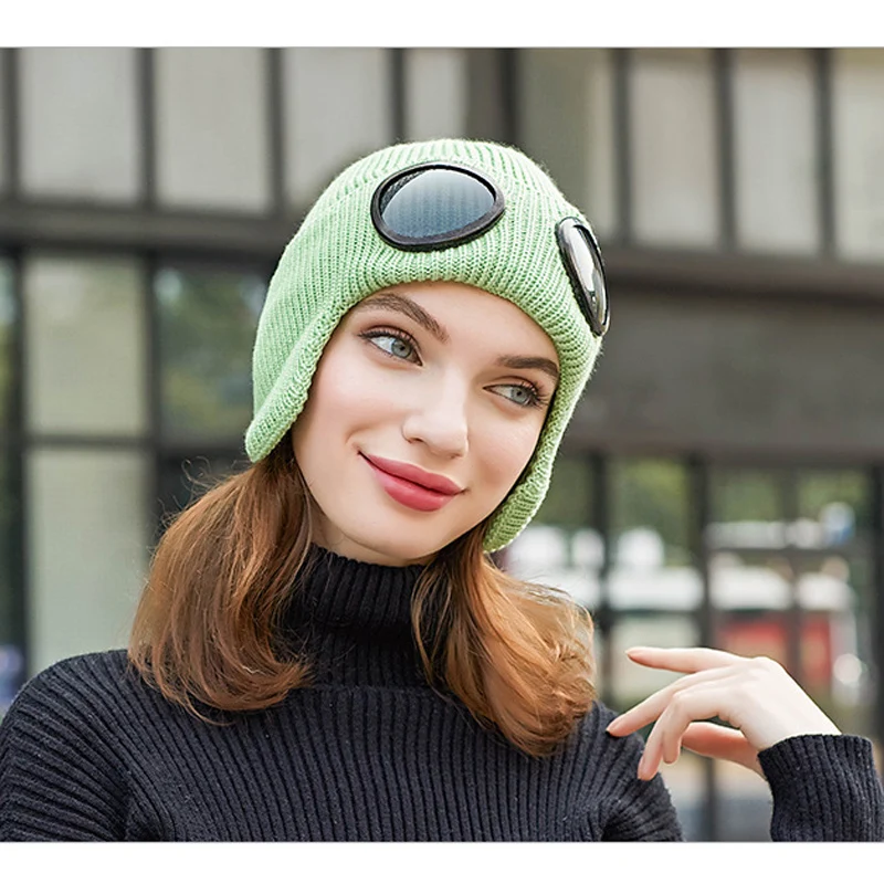 SYi Qarce зимняя вязаная шапка s Skullies Beanies, шапка для женщин, Двойная съемная Кепка для очков, уличные универсальные вязаные наушники, шапка