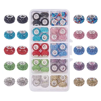 

1 Box 40Pcs 10 Colors Large Hole Rondelle Beads Resin Rhinestone European Beads