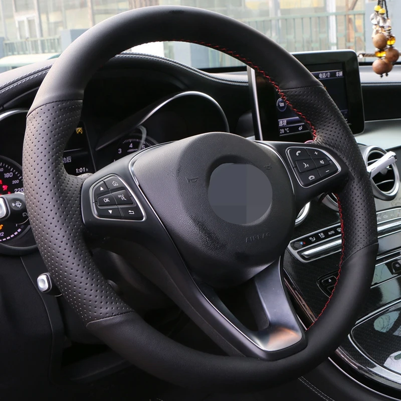 DIY черный Ручное шитье чехол рулевого колеса автомобиля для Skoda Octavia Rapid Fabia Superb(3-спица