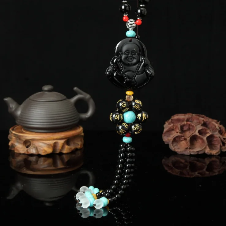 Obsidian Safeness Pendant Car Creative Pendant Obsidian Seven Buddhist Prayer Bead Car Hanging Car Interior Trim Pendant