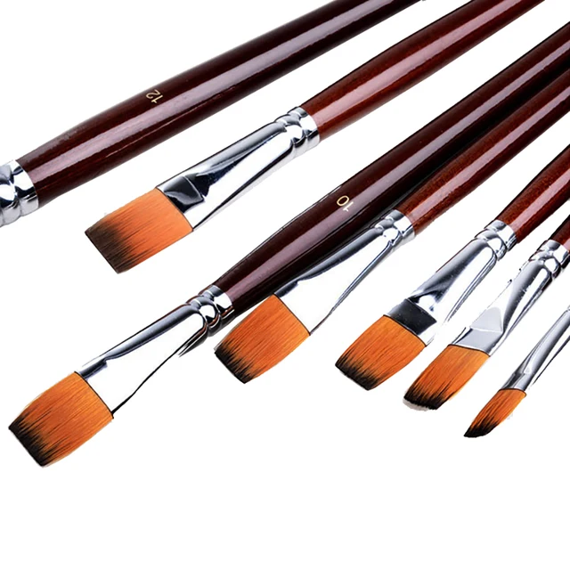 Two-Color Nylon Hair Flat Peak Oil Brush Set– 12 Pcs for Watercolor, Oil, and Acrylic Painting 3