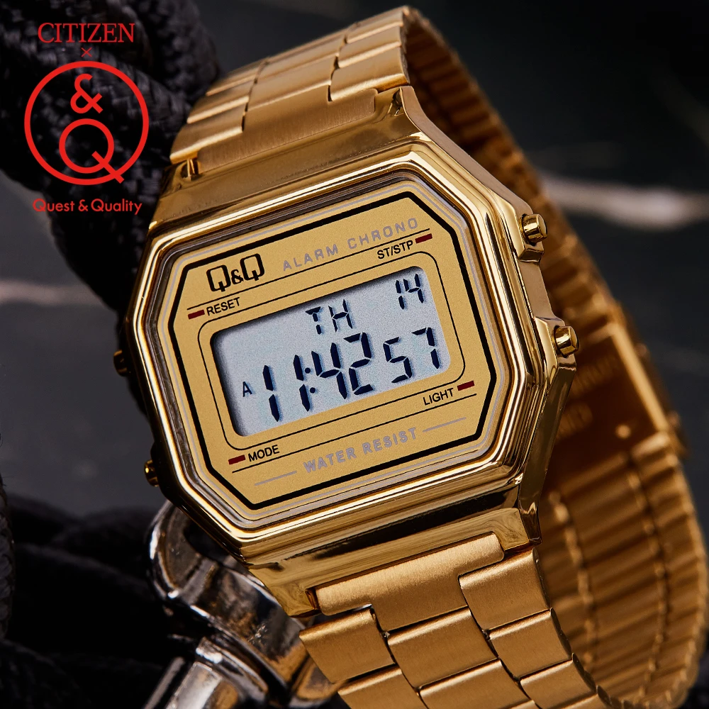 Citizen Q&Q мужские часы Gold Top Brand Luxury Set 30м Водонепроницаемые кварцевые часы Спортивные наручные часы Ретро классические часы Светящиеся цифровые часы Relogio Военные мужские часы Часы с хронографом relogio