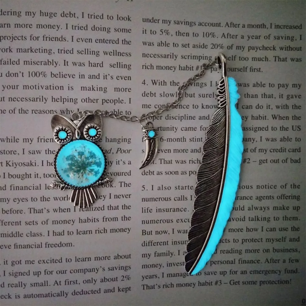 Night Stars Vintage Owl Metal Bookmark Supplies Luminous Pendant Book Marks For Glow In Dark Notebook Binder Clips Teacher Gift