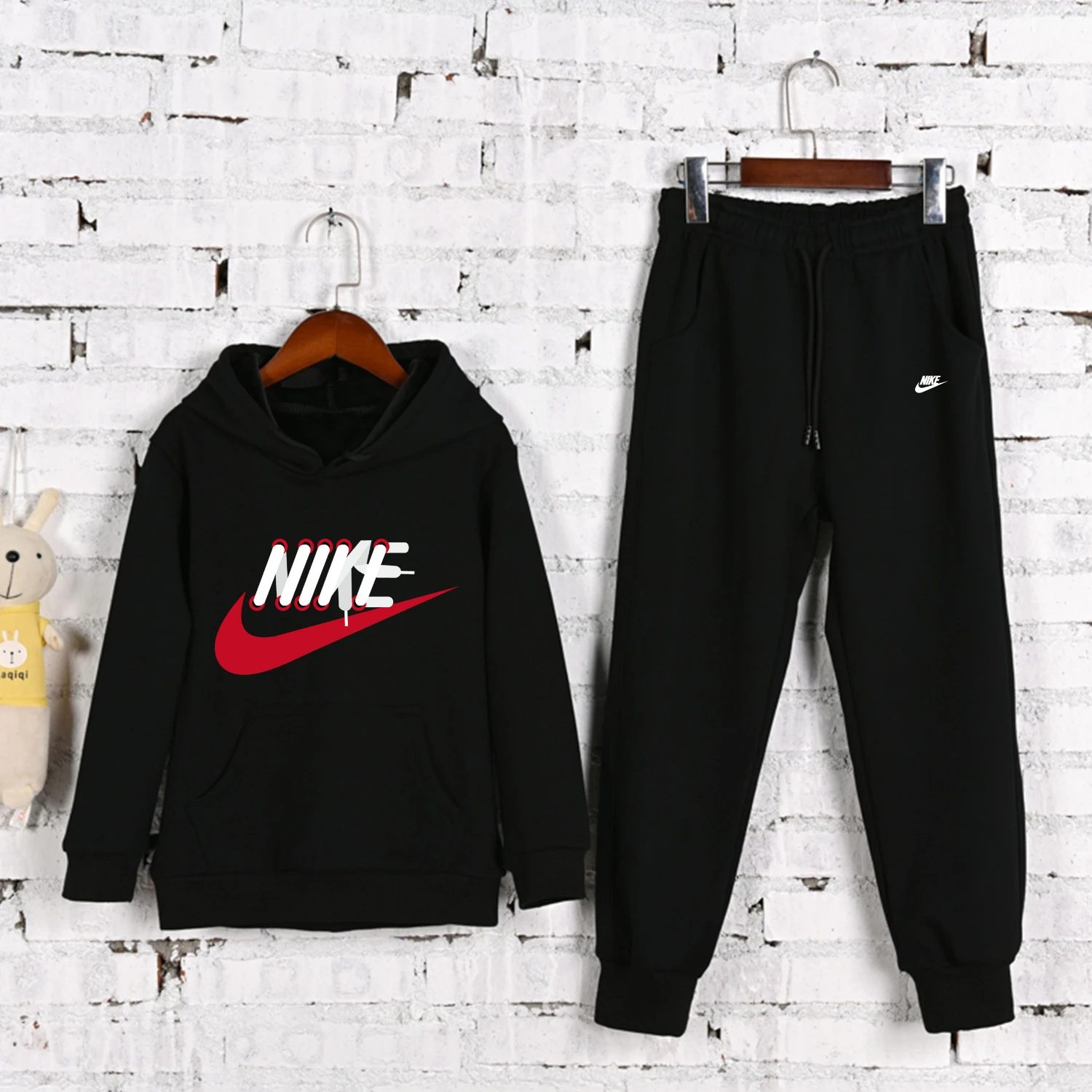 Nike Новинка, зимняя детская одежда с персонажами из мультфильмов для детей с буквенным принтом Повседневное спортивные костюмы 2 шт./компл. одежда для маленьких детей; детские толстовки с капюшоном - Цвет: HJD-Nike-T4