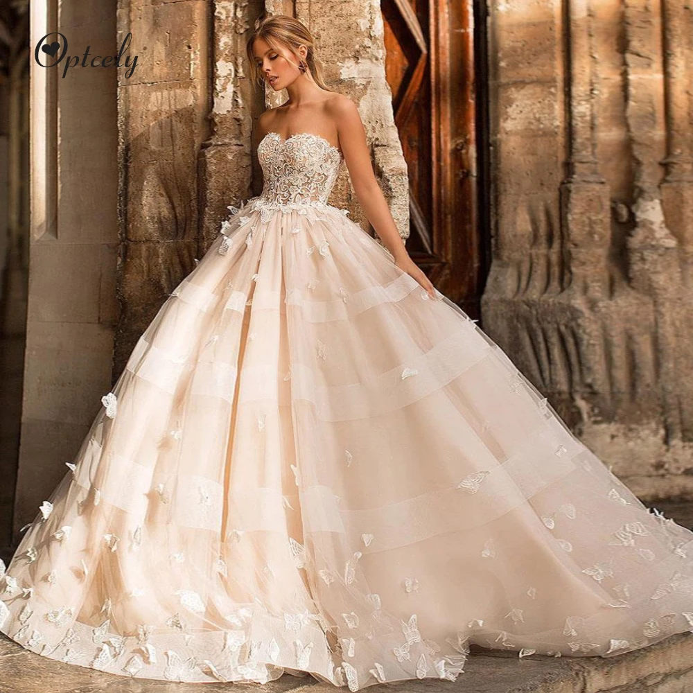 Optcely Роскошные Vestido de Noiva и вырезом сердечком, Винтаж с низким вырезом на спине платье трапециевидной формы свадебное платье аппликации из бисера с коротким нарядное платье с шлейфом