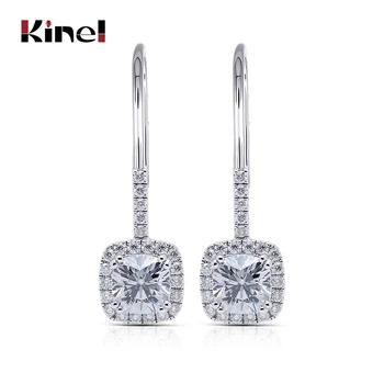 

Kinel Fashion Silver Color Drop Earrring Statement Party Wedding Cushion Cut CZ Zircon Dangle Earrings For Women Jewelry