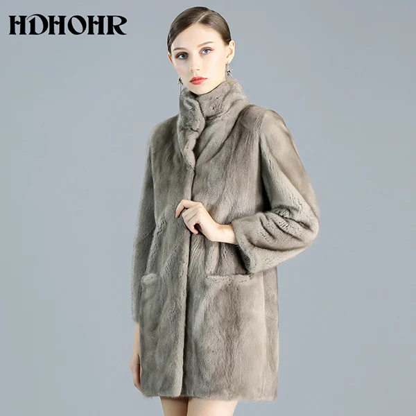 HDHOHR Высокое качество натуральная норковая шуба женская натуральная импортная натуральная норковая шуба теплые толстые норковые шубы зимние - Цвет: Серый