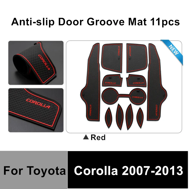 

Non-slip Rubber Mat For Toyota Corolla 2007-2013 11pcs Car Gate Slot Pad Door Groove Mat Cup Holder Sticker Decorator Car Stylin