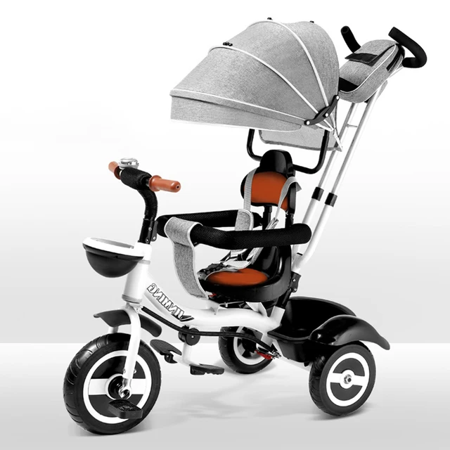 The New S-bend Double-push Four-in-one Children's Tricycle Can Push and Ride Non-inflatable Shock-absorbing Children's Trolley 5