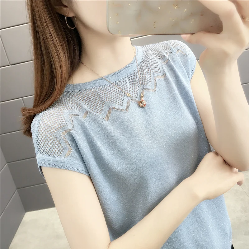 2021 Promotion 16556 Hall No. 1 In 7 】 To Film A New Pure Color Is Hollow-out Sweater [3012] 37 Short Sleeve T-shirt | Женская одежда