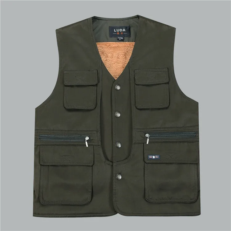 

Middle-aged MEN'S Waistcoat Autumn And Winter New Style Daddy Clothes plus Velvet Thick Large Size Men Multi-pockets Waistcoat