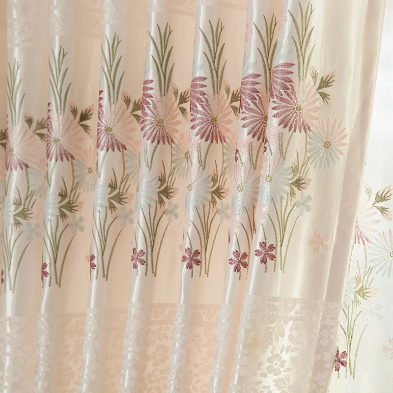 

Curtains Pink Color Jacquard Fabric High Shading Embroidered Printing Curtains for Living Room Curtains Dining Room Bedroom