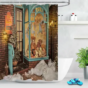 

Christmas Children's Toy Window Fabric Shower Curtain Set Bathroom Decor Hooks