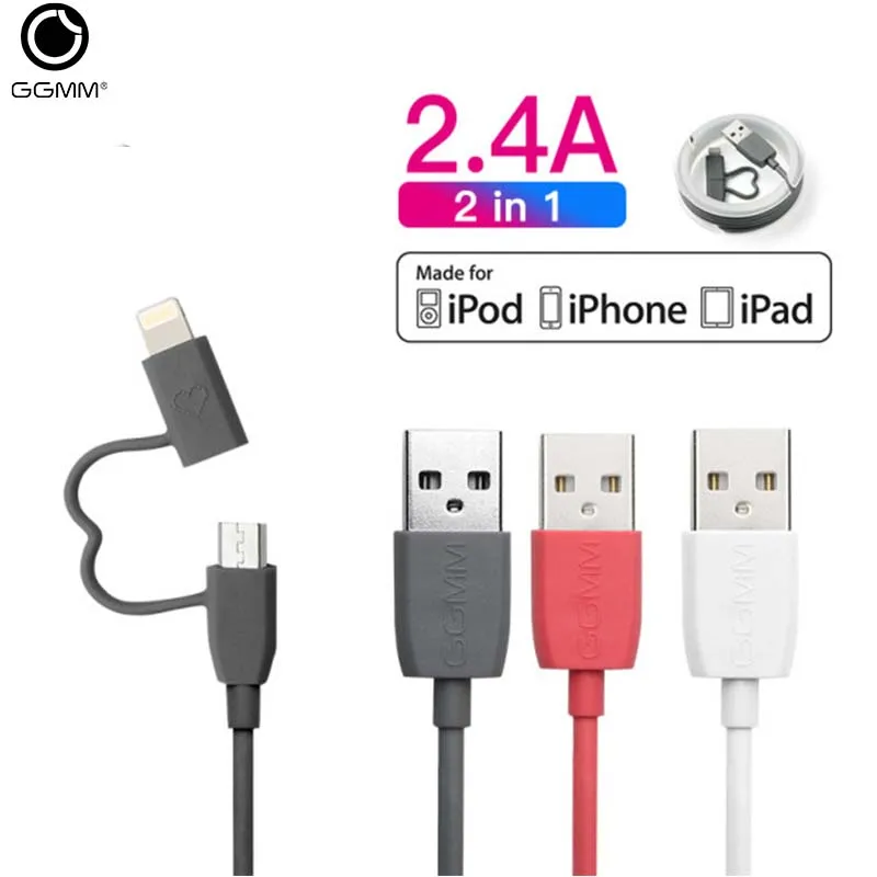 GGMM USB для Lightning Micro USB MFi Сертифицированный 2.4A PD Быстрая зарядка 1 м кабель для зарядки данных для iPad iPhone 11 Pro XR XS Max Plus