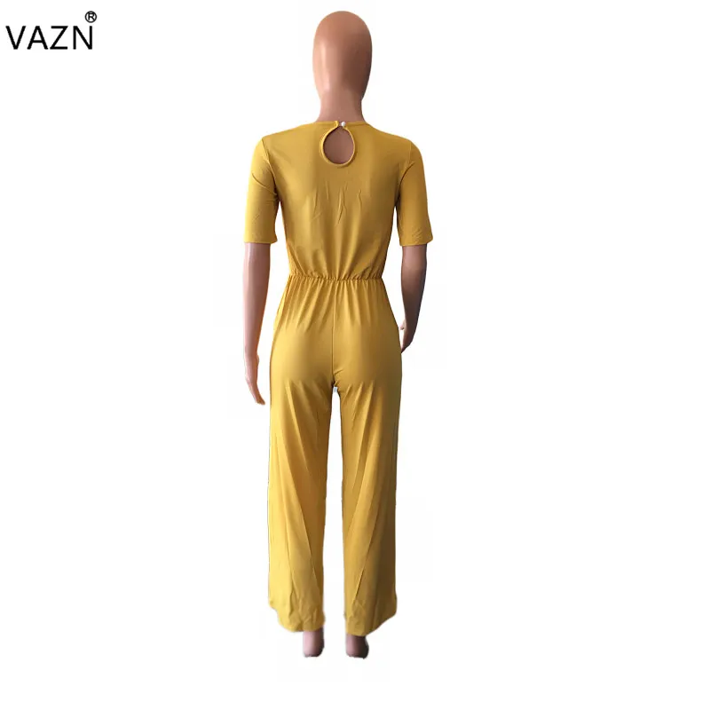 VAZN Новые повседневные модные элегантные женские длинные Комбинезоны с круглым вырезом и коротким рукавом летние женские комбинезоны прямой Детский комбинезон M5029