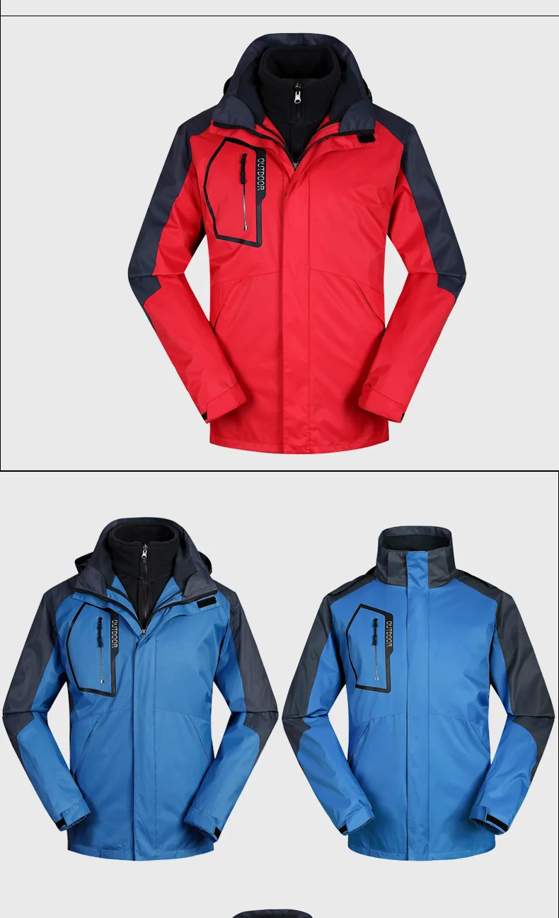 Куртки удобные теплые из двух частей съемный флис морозостойкий для мужчин и женщин на заказ осень и зима
