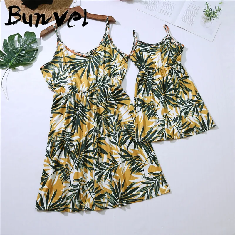 Bunvel/платья для мамы и дочки; летние платья для мамы и дочки с принтом в виде листьев; платья для малышей; Одежда для девочек «Мама и я»; 5