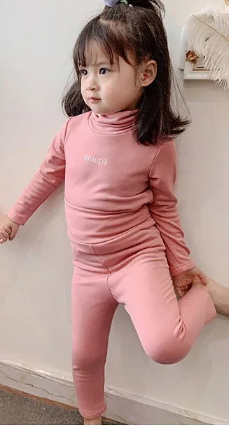 turtleneck pink WLG/комплект зимней одежды из 2 предметов для девочек; детская теплая Домашняя одежда с буквенным принтом; Теплая Повседневная универсальная одежда для маленьких девочек - Цвет: turtleneck pink