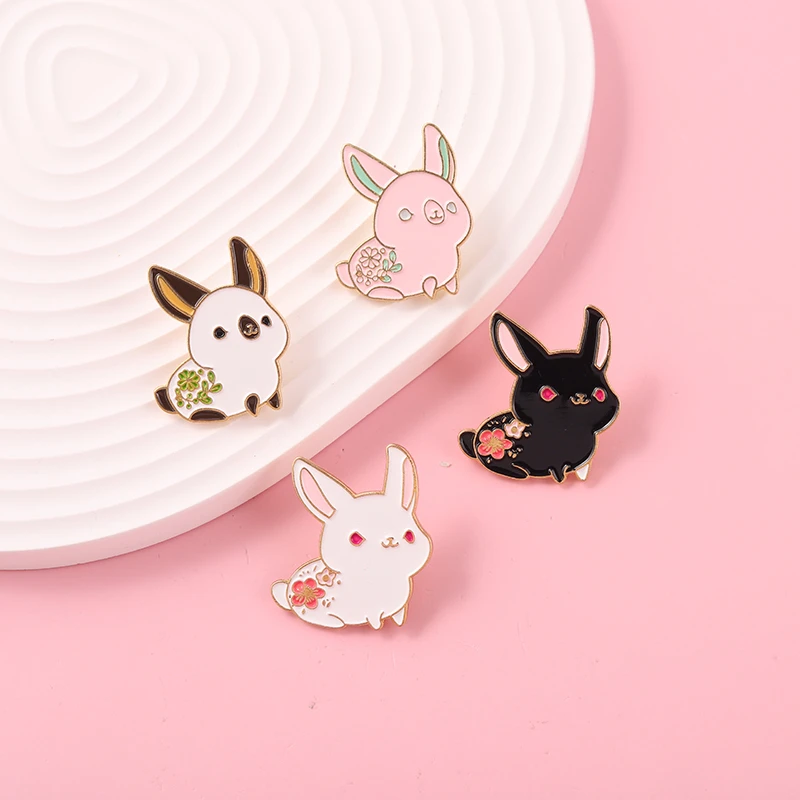 かわいい動物バッジ ファッショナブルな漫画のパターン 長いギア付きのウサギの金属エナメルブローチ 個性 バックパック ジュエリーギフト Brooches Aliexpress