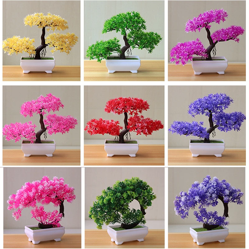 Bonsai Artificial Plants Potted Green Small Tree Fake Flowers Ornaments for Home Garden Decor Party Hotel Deco | Дом и сад