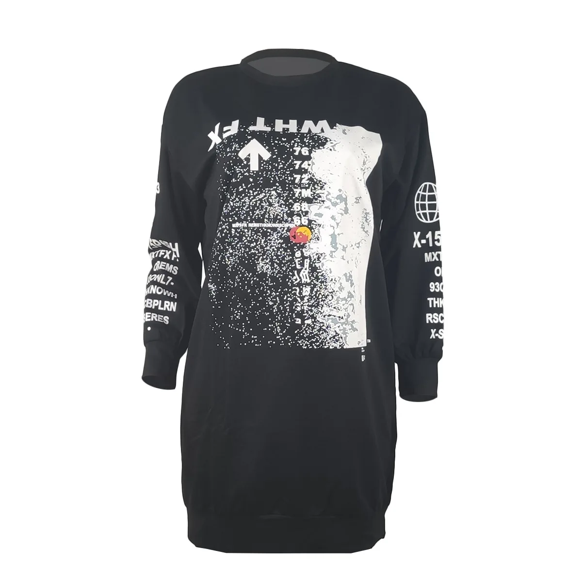 Women Casual Print Loose Mini Dress Long Sleeves O-neck Plus Size Women Clothing