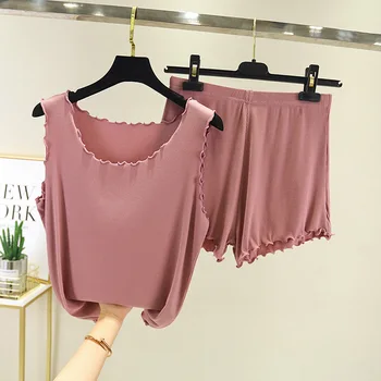 

Homewear Set Viscose Spaghetti Strap Pajamas Female Summer Thin Large Size Loose-Fit Suspender Shorts Pajamas Suit